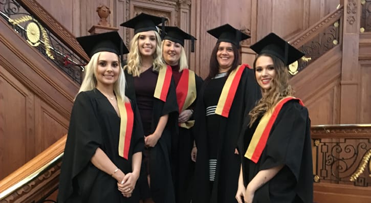 (L – R): Amber Scott, Lauren Wilson , Ruth Hawthorne , Gwendolyn Stone and Hannah Lavery.